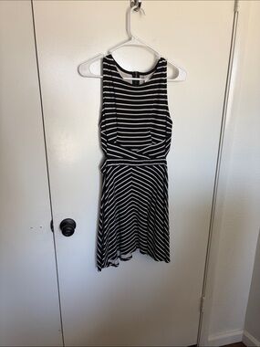 Xhilaration Black and White Striped Sleeveless Fit-and-Flare Dress